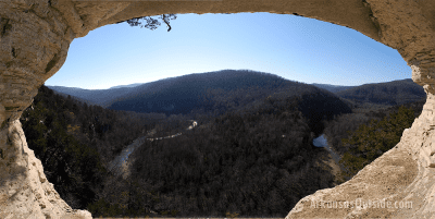 David and I made it to this small cave where I got a panoramic shot of the Buffalo River Valley.