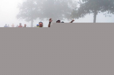 Runners emerged from the fog at Sunrise Point.