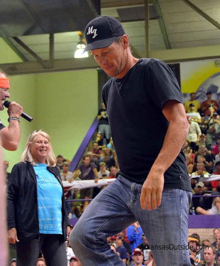 Lance Armstrong Lance leaving the stage at the 2012 Leadville 100 pre-race meeting.