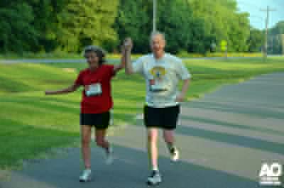 Enjoying a finish line moment together.