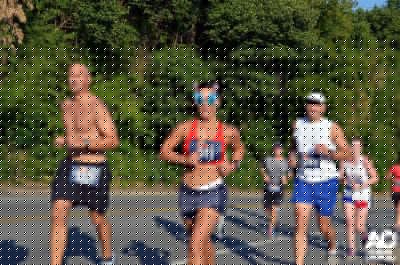 Many runners enjoy dressing up in red, white and blue plus other accoutrements.