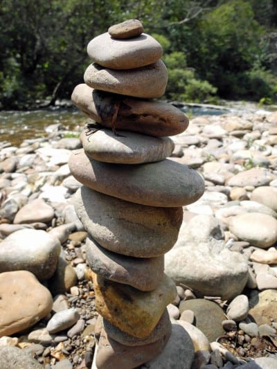 Stacking rocks during lunch.