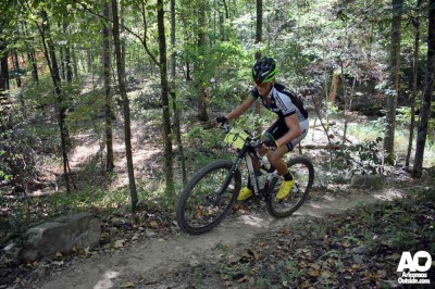Cat 1 overall winner, Austin Morris pushing some newer section of trail.