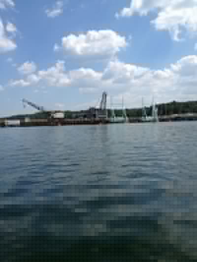 The view of Carpenter Dam across the water.