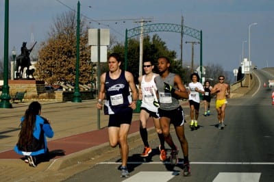 Collegiate relay teams push the early pace.