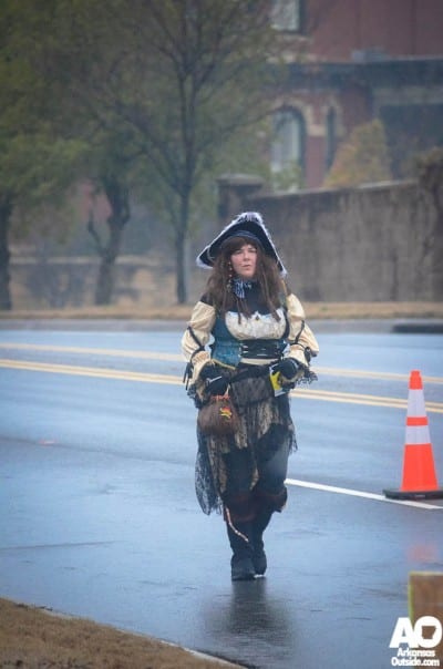 Running in full costume.