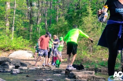 The expectant mom starts the rocky crossing.