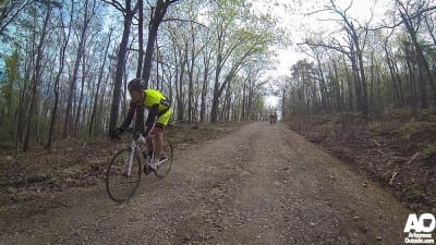 Poor soul on a road bike, Drew did pretty well finishing the race with only two flats.