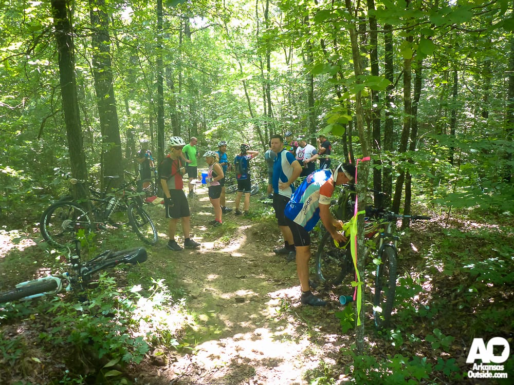 A group comes across one of the aid stations on Outer Loop.