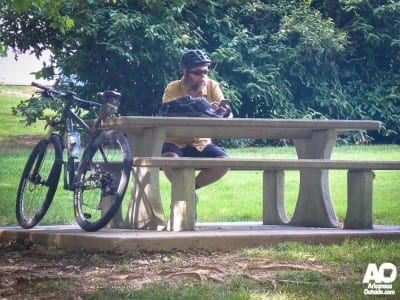 The author studies the map.