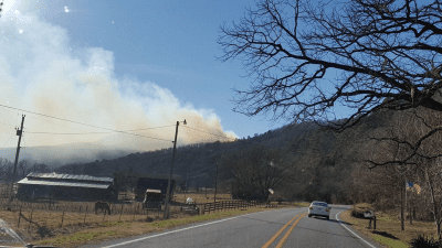 Smoke from the two fires seen from Boxley Valley (Photo: Ponca VFD)