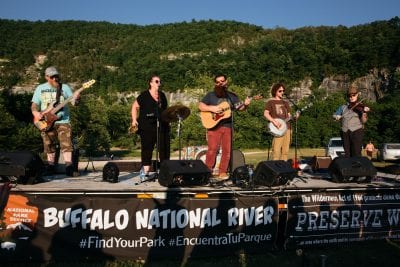 National Park Radio plays for a crowd of 1,300 at Steel Creek, Buffalo National River. Photo: Terra Fondriest