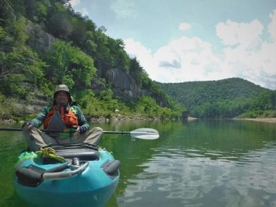 Ozark Campground Host Jerry Goller enjoying another day at the office. NPS Photo