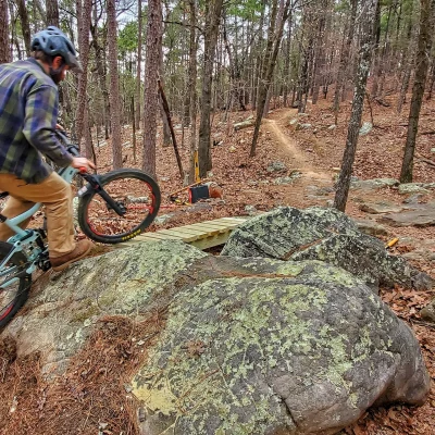 CATA member, David McCarney tests out the new bridge/skinny on Upper Stick.