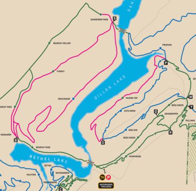 New trails (shown in pink) will be added to Northwoods complex.)