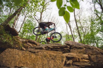 E-Bike taking a drop at Devil's Den State Park