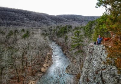 Hiking high above the river.