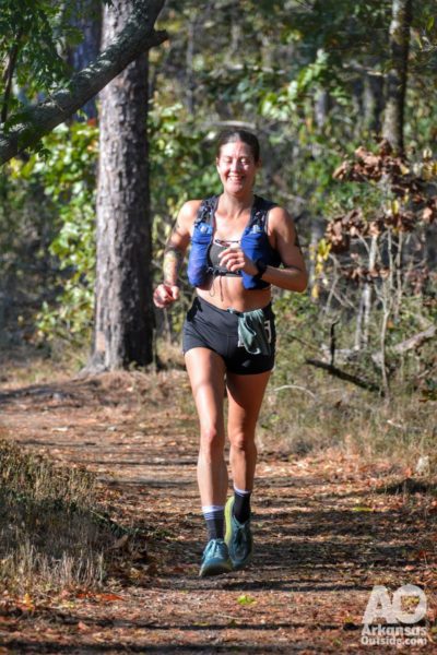 Megan Lewis of Little Rock, first female finisher, 2 hours and 48 minutes.