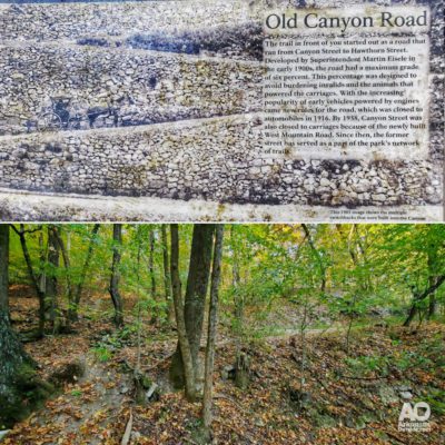A plaque with a photo of how the road looked in the day and a current photo. It looks more impressive in person.
