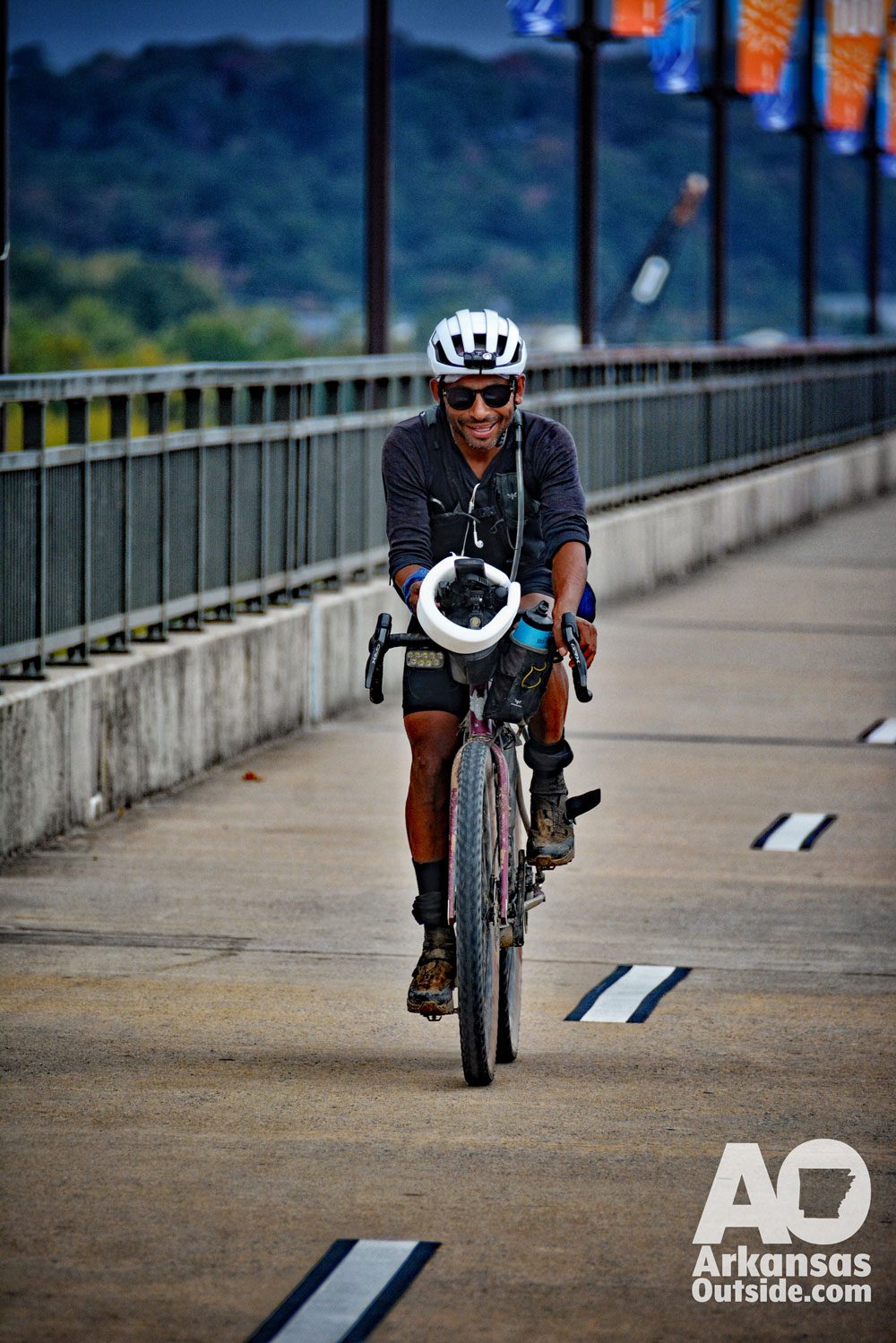 Ernie Lechuga, crossing the Big Dam Bridge in Little Rock on his way to winning the AHCR.