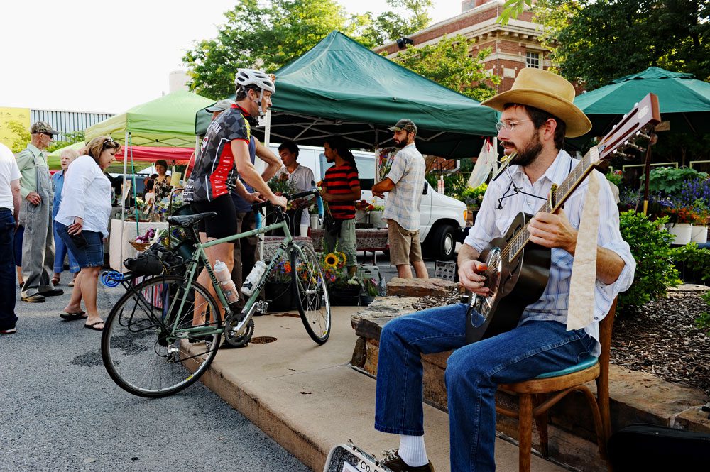 Cycling to the Fayetteville Square Farmer's Market.