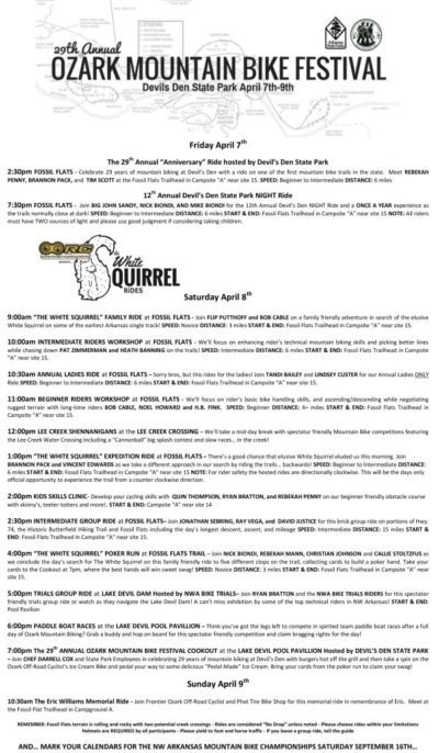 Ozark Mountain Bike Festival Schedule