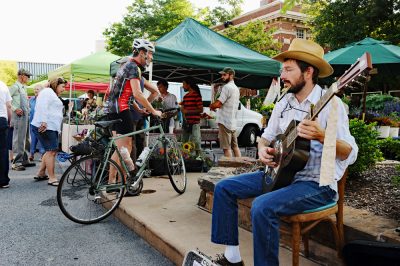 Biking to the Farmers Market in the Fayetteville Square.