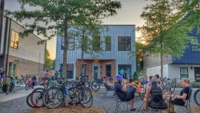 Bicyclists socializing in the Pettaway area of Little Rock, Arkansas.