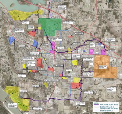 Map of proposed bike/ped infrastructure in Russellville.