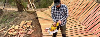 Building a wooden berm.