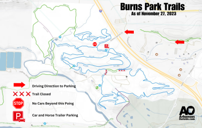 Current Map of Open Trails at Burns Park.