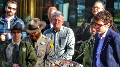 First Gentleman and Chair of the Natural State Initiative speaking at the recent opening of the new Pinnacle Mountain State Park Visitor Center.