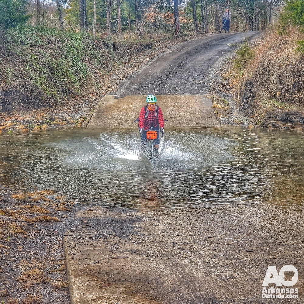 A single water crossing on the ride. Going hub deep.