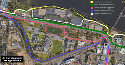 Various trail alignments suggested for closing the loop over the past 20 years.