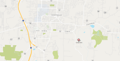 Map showing location of Combs Park in Fayetteville.