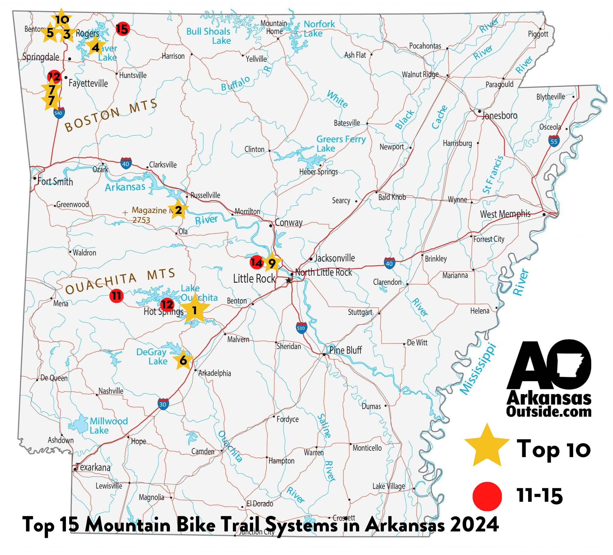 Top 15 Arkansas Mountain Bike Trail Systems Map - Plan accordingly.