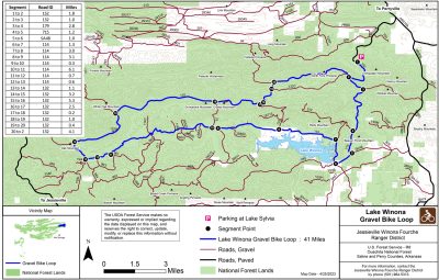 Map of the Lake Winona Gravel Bike Loop.