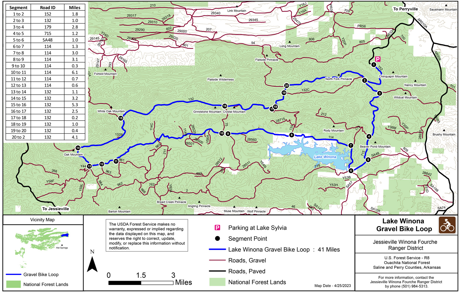 Map of the Lake Winona Gravel Bike Loop.