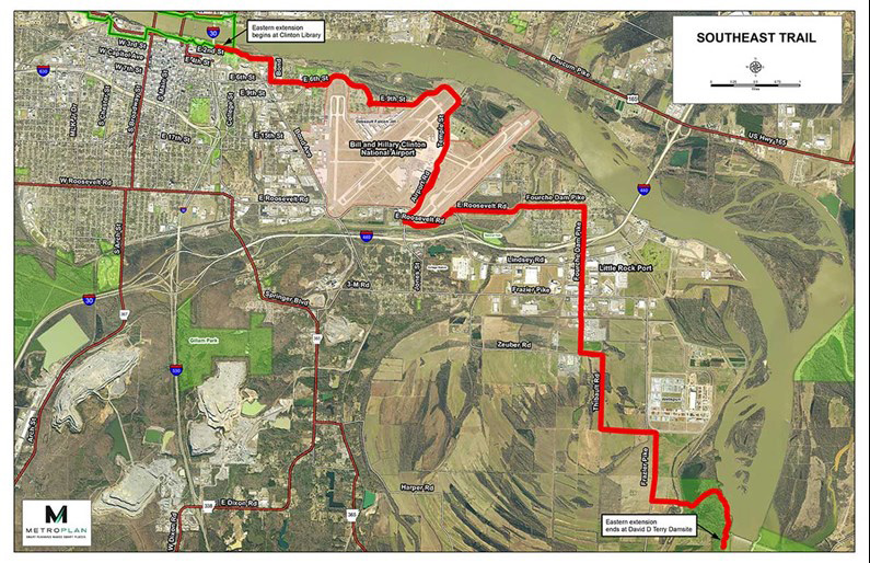 Current alignment of the Southeast Trail from the city to Terry Lock and Dam Park.