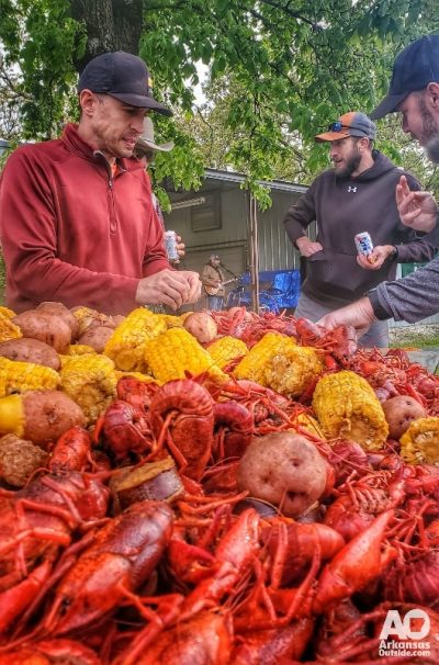 Riders enjoying the crawfish boil and music.
