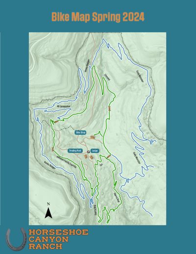 Horseshoe Canyon Ranch Mountain Bike Trail Map, Spring 2024.