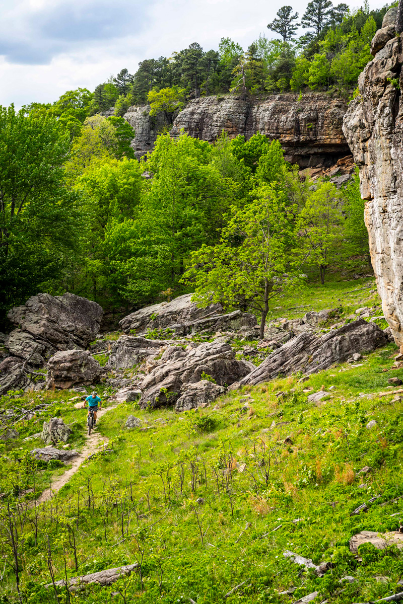 A mountain biker is almost lost in the big scenery at Horseshoe Canyon Ranch.