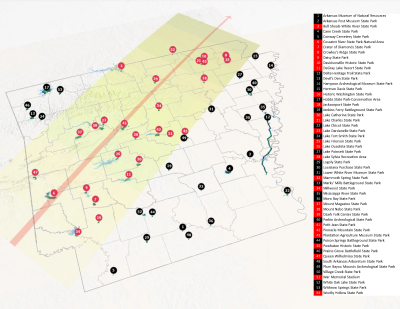 Arkansas State Parks within the eclipse path.