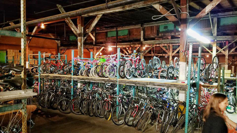 Recycled bikes ready to go to kids.