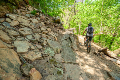 Riding on the Monument Trails at Devil's Den State Park.