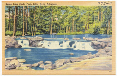 Here is an old post card depicting a small water fall along Rock Creek in Boyle Park.