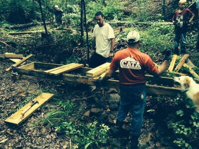 CATA Volunteers building a bridge on the old North Trail in Boyle Park.