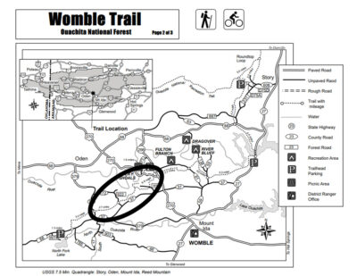 The affected area is circled on the map of the Womble Trail.