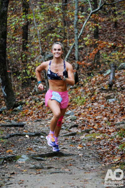 Natalie Moreland of Greenbrier, AR held the lead among women for most of the course and took the top overall women competitor.
