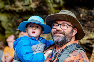 New Year's Day Arkansas State Parks Hikes. Father and son at Petit Jean State Park.